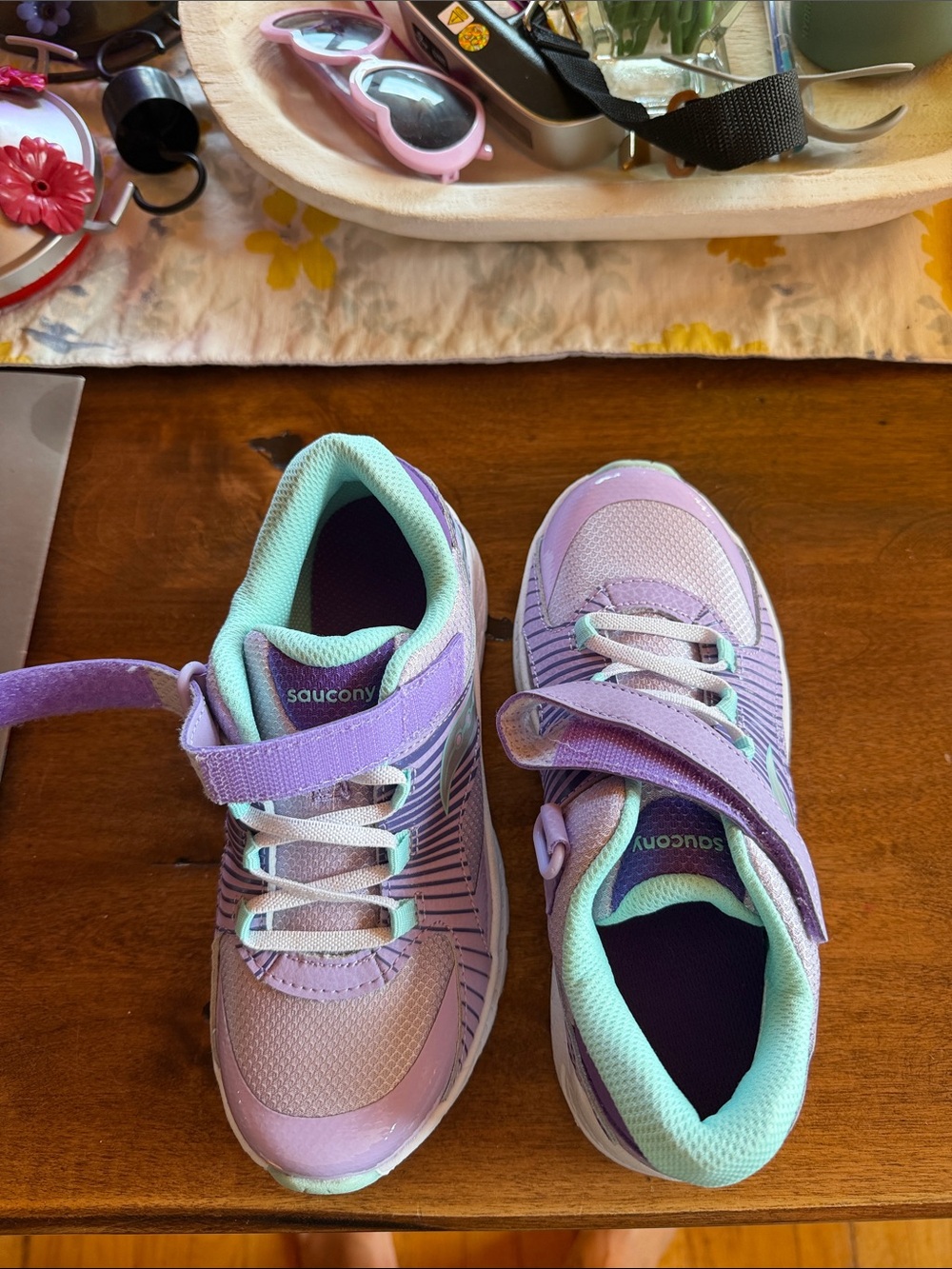 Saucony Kids Lavender and Mint Velcro Athletic Sneakers